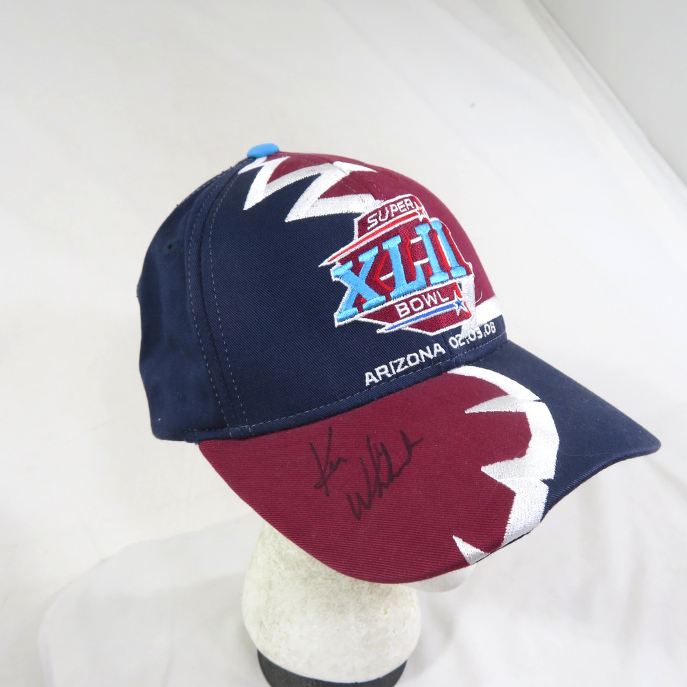 Super Bowl XLII Cap Signed Ken Whisenhunt Reebok Blue Burgundy White
